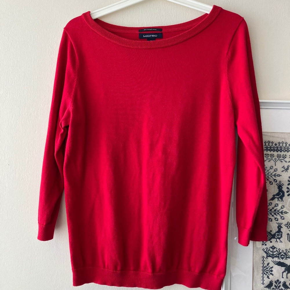 Red boatneck supima cotton sweater top
